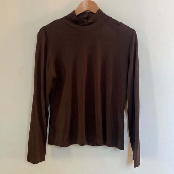 Balla Valentina Wool Blend Chocolate Mocha Brown Turtleneck Button Back Size 14 - Picture 1 of 5